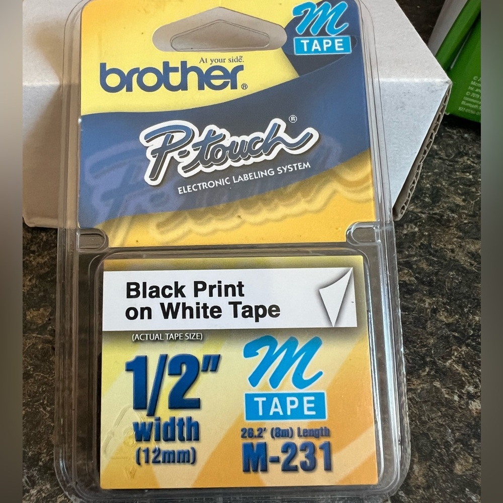 Brother M231 White Label Tape with Black Print